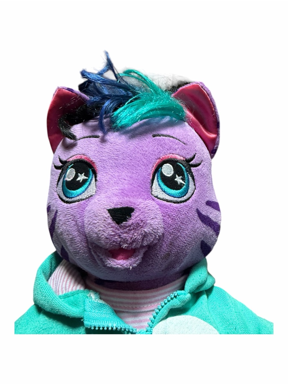 Build-A-Bear Purple Tiger Plush with Teal Hoodie and Pink Accents - Picture 2 of 4
